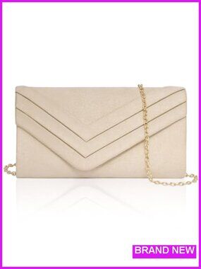 Suede Envelope Clutch Purse with Chain Strap for Evening Parties Weddings